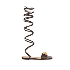 Valentino One Stud Dark Brown Lace Up Gladiator Sandals 38.5